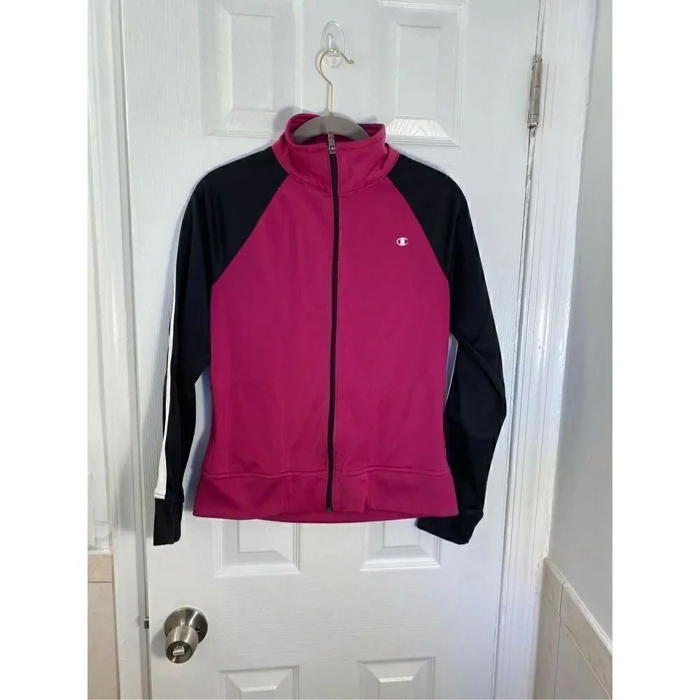 Champion raspberry pink and black long sleeve track jacket /sm￼